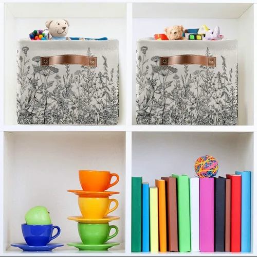 Vista 6 de Blueangle Cesta de almacenamiento rectangular de flores blancas y negras, 15 x 11 x 9.5 pulgadas, cesta organizadora plegable para decoración