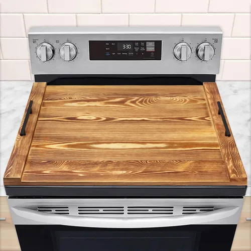 Vista 7 de Tabla para Estufa de Fideos de 30"x22" Cubierta de Estufa para Estufas Eléctricas y de Gas, Cubierta de Tope de Estufas de Bambú para Espacio