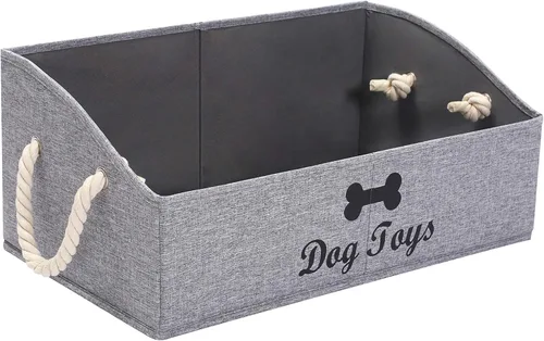 Vista 10 de Geyecete - Cajas grandes plegables de tela para almacenamiento de juguetes de perro, organizadores trapezoidales con asa de cuerda trenzada, cestas