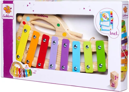 Vista 3 de Eichhorn 100003482 Musik xylophon aus Holz - Escala colorida con 8 tonos, incluye 1 Clapper y cancionero con cinco canciones para repetir, 3 piezas
