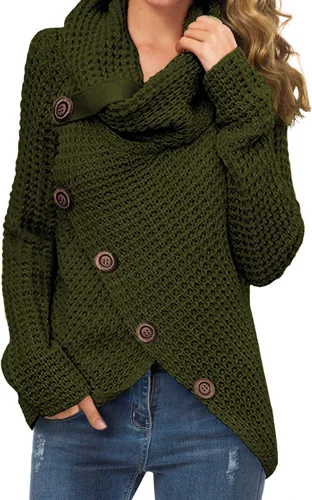 Vista 16 de GRECERELLE - Suéteres de cuello alto con cuello grueso, manga larga, dobladillo asimétrico, sueltos, de punto, para mujer, de otoño, S-2XL 02 negro