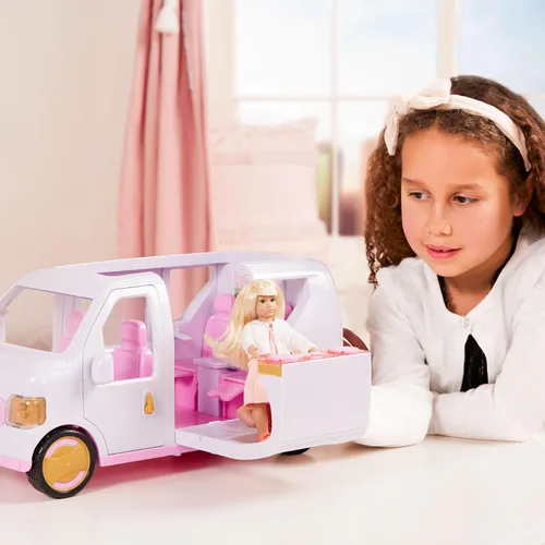 Vista 3 de Lori Sweet Escape SUV de lujo para muñecas pequeñas, coche rosa con luces