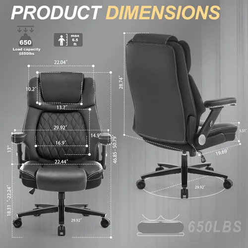 Vista 2 de Silla de oficina grande y alta, silla de oficina ancha de capacidad de 650 libras para personas pesadas, silla de oficina ergonómica de respaldo