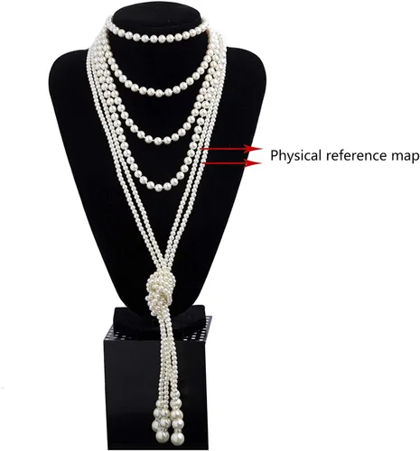 Vista 6 de Perlas Gatsby de moda para mujer, perlas largas, collar de disfraz vintage de los años 20, collar de joyería sintética