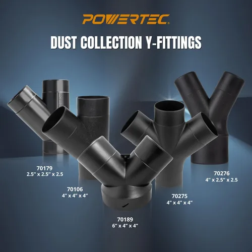 Vista 7 de POWERTEC 70276 Accesorio Divisor de Recolección de Polvo de 4 Pulgadas a 2-1/2 Pulgadas