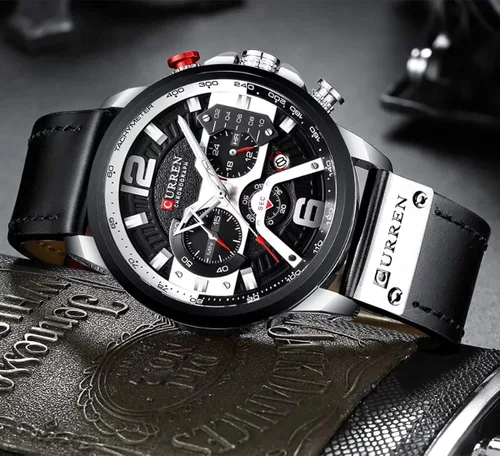 Vista 4 de CURREN Watches Men Quartz Leather Chronograph Watch and Fashion Bracelet Set Analog Watches for Men Luxury Wristwatch Gifts for Dad Boyfriend