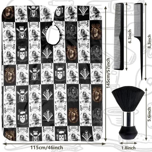 Vista 2 de FEBSNOW Kit de capa de corte de cabello, capa de peluquería profesional con cepillo para el cuello para adultos, capa impermeable con cierre