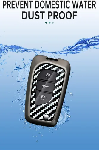 Vista 8 de ontto Funda para llave de automóvil compatible con llavero plegable Toyota, soporte de metal con patrón de carbono para Fortuner Tundra Camry RAV4
