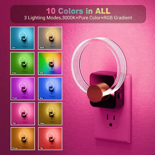 Vista 3 de JandCase Luz Nocturna, Luces Nocturnas Cambiantes de Color Enchufables en la Pared, Luz Nocturna RGB con Sensor de Luz, Luz Nocturna Enchufable