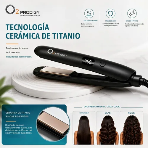 Vista 7 de O2 PRODIGY - Plancha de pelo de cerámica de titanio para mujer