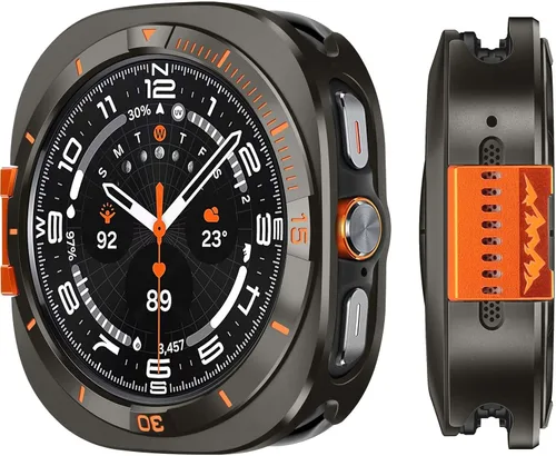 Vista 8 de Funda de metal compatible con Samsung Galaxy Watch 8 de 1.732 pulgadas, 2 en 1, con marco trasero para Galaxy Watch 8 de 1.732 in (negro/naranja)