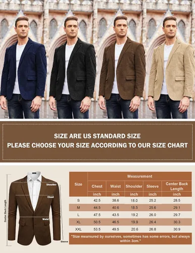 Vista 6 de COOFADNY - Blazer casual de pana para hombre, ajuste clásico, con dos botones, con solapa de muesca
