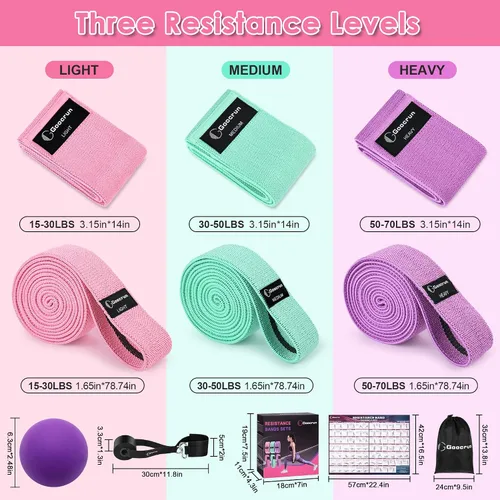Vista 8 de Goocrun Bandas de resistencia de tela para entrenar, cinturón ancho con múltiples niveles de resistencia. Bolas de equilibrio de yoga. Ideal
