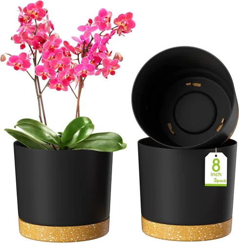 Vista 14 de ZMTECH Macetas para plantas, juego de 6 macetas de plástico de riego automático de 6.5 pulgadas con orificio de drenaje y platillo, maceta