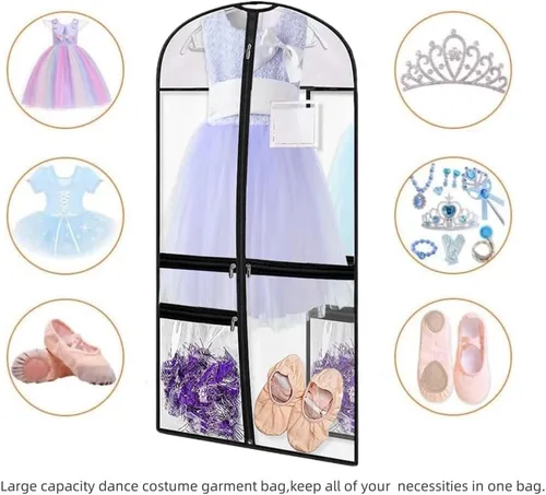 Vista 4 de 1 paquete de bolsas de PVC transparente para disfraz de baile, bolsa de ropa de 39 pulgadas para competiciones de baile, funda de ropa colgante