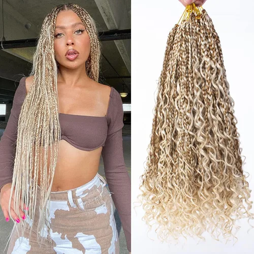 Vista 14 de Unionbeauty - 8 paquetes de trenzas bohemias de diosa en caja, de ganchillo de pelo para mujer negra, 8 pulgadas de trenzas de caja bob bohemias