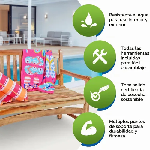 Vista 5 de EcoDecors Kent - Banco de jardín de teca para exteriores de 51 pulgadas