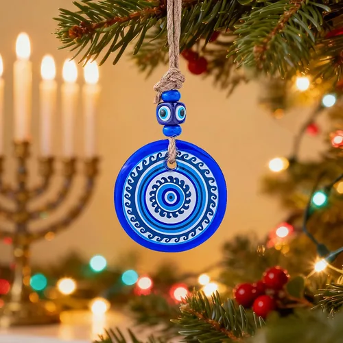 Vista 5 de Amuleto grande de cristal de 3 pulgadas con diseño de mandala de ojo turco con cuentas de Nazar para el hogar, adorno colgante de pared para árbol