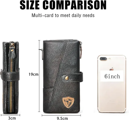 Vista 2 de Handadsume Genuino caballo loco cuero viaje regalo moneda bolsillo tarjeta caso largo organizador cadena Rfid monedero con broche para hombres