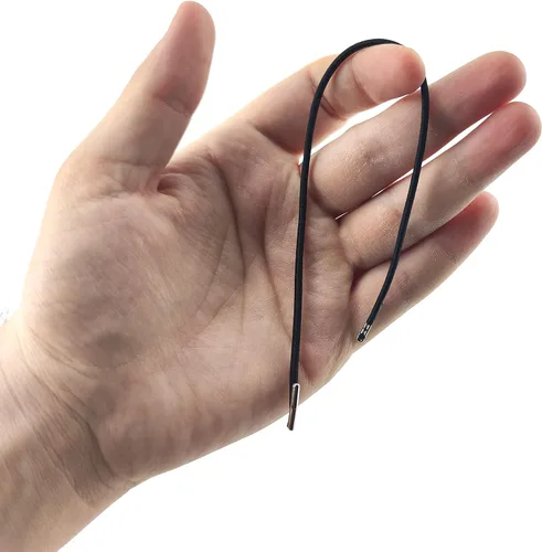 Vista 5 de 50 cuerdas elásticas negras de púas de 9.8 pulgadas con extremos de metal para sombreros, letreros e insignias