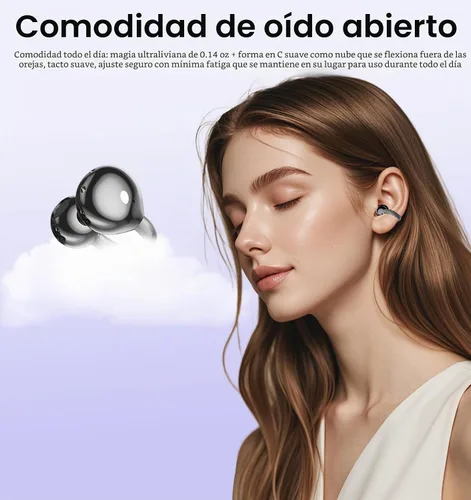 Vista 2 de Auriculares con clip, auriculares de oreja abierta inalámbricos Bluetooth 5.4, auriculares ligeros de oreja abierta con micrófono batería 59H Negro