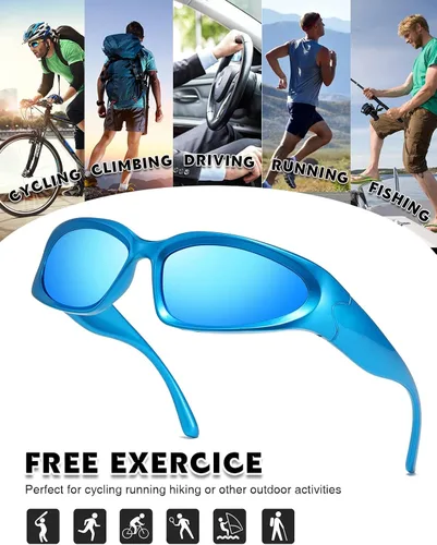 Vista 5 de MASDUN Gafas de sol polarizadas envolventes vintage de moda para hombres y mujeres, gafas de sol futuristas para deportes al aire libre UV400