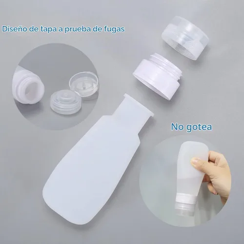 Vista 2 de 2 botellas de viaje de silicona, recipientes de viaje recargables a prueba de fugas de 1.3 onzas con bolsa de transporte transparente, botellas