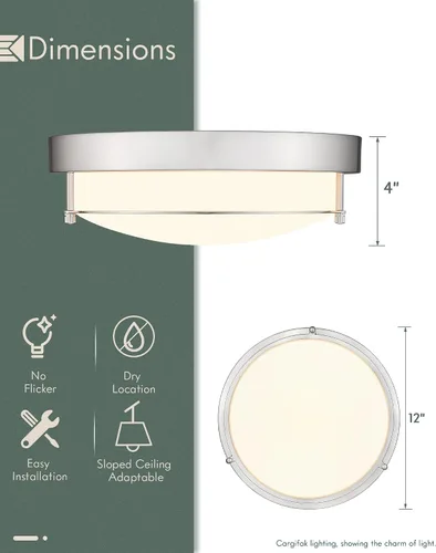 Vista 5 de 4822-BN - Lámpara de techo cerca de techo, de níquel con 2 luces para lavandería, cocina, dormitorio, baño, 4822-BN Clase esmerilada y níquel
