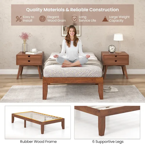 Vista 8 de KOMFOTT Armazón de cama de plataforma de madera de 14 pulgadas, tamaño Twin, base de colchón de madera con marco de madera de caucho, fuerte soporte