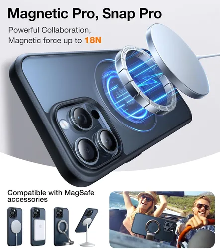 Vista 4 de TORRAS Anillo Magnético Giratorio 360° Mejorado para Funda iPhone 15 Pro Max, Compatible con MagSafe con Soporte de Anillo, 16FT Grado Militar