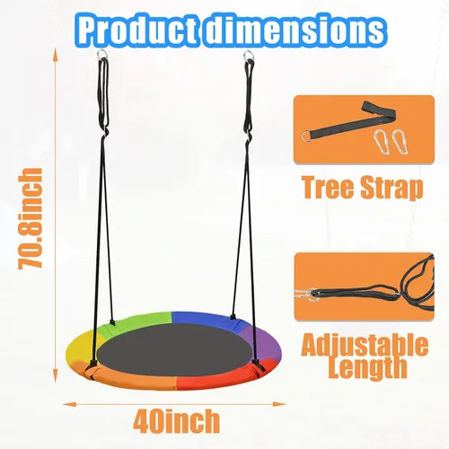 Vista 3 de Juego de columpio para árbol de 40 pulgadas, capacidad de peso de 700 libras, columpio volador con correas para colgar para patio trasero, patio