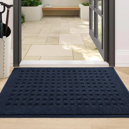Vista 21 de BEQHAUSE Tapetes para puerta de 20 x 32 pulgadas, tapete antideslizante de punto gofre, de perfil bajo, resistente a la suciedad y absorbente, Beige