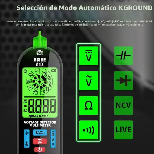 Vista 3 de BSIDE Probador de multímetro digital inteligente Voltímetro eléctrico recargable Capacitancia Diodo Continuidad Resistencia Live Check AC DC