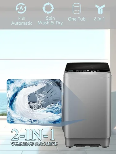 Vista 4 de KRIB BLING Lavadora completamente automática con pantalla LED, bomba de drenaje de lavadora de 25 libras, 10 programas y 8 opciones de niveles