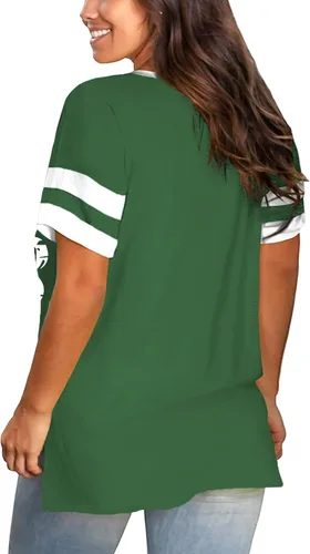 Vista 2 de VISLILY Womens Plus-Size Tops V Neck Summer T Shirts Striped Short Sleeve Tunic Tee
