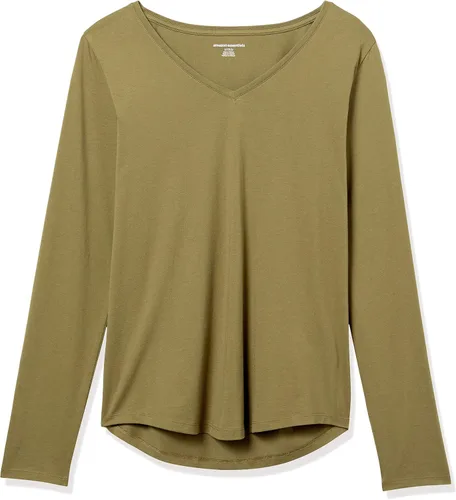 Vista 5 de Tienda Essentials - Camiseta de manga larga con cuello en V para mujer, 100 % algodón, ajuste clásico