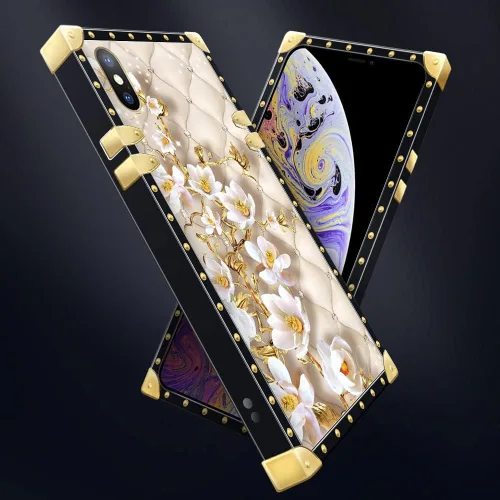 Vista 4 de Funda compatible con iPhone X/Xs, TPU suave de lujo y parte trasera de policarbonato duro para niñas y mujeres, funda protectora a prueba de golpes