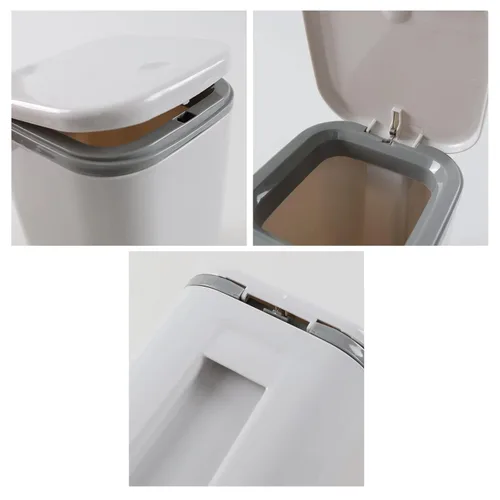 Vista 3 de Mini bote de basura con tapa, papelera desplegable para encimera, color gris Removable Small Garbage Can, Tiny Plastic Trash Bin, Counter Garbage