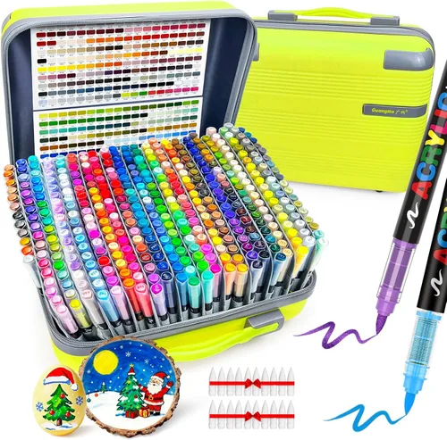 Vista 9 de Guangna 168 rotuladores de pintura acrílica, bolígrafos de pintura acrílica con punta de pincel, tinta impermeable de secado rápido, para pintar