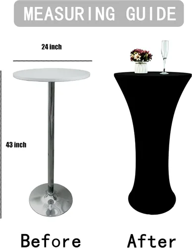 Vista 2 de Mantel de Mesa de Cóctel de Spandex Negro de 24x43 Pulgadas Ajustado Mesa de Bar Redonda Elástico Cubiertas de Mesa de Cóctel Highboy para Banquete