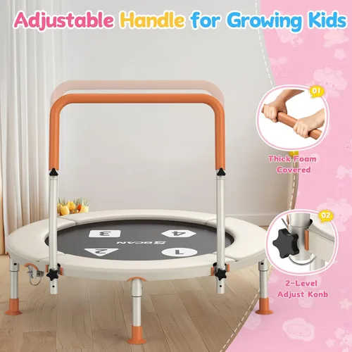 Vista 5 de BCAN BT1 36'' Toddler Trampoline, ASTM Certified-Foldable Mini Trampolines for Kids Ages 1-6, Adjustable Handle, Safety Pad & Foldable Legs, Baby