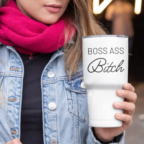 Vista 6 de Boss Ass Bitch - Vaso de viaje de acero inoxidable de 30 onzas, regalo de empoderamiento para mujeres, vaso de café aislado