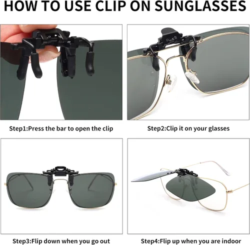Vista 4 de JM Lentes de sol polarizados con clip sin marco para lentes graduados