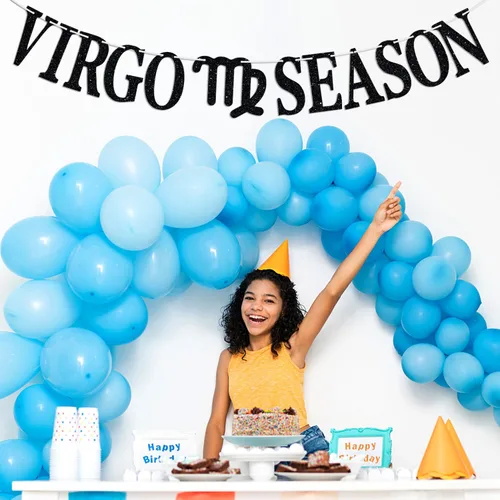 Vista 3 de Cartel de la temporada de Virgo, feliz cumpleaños Virgo Bunting Sign in Augest/Septiembre, Big Virgo Energy, 12 suministros de decoración de fiesta