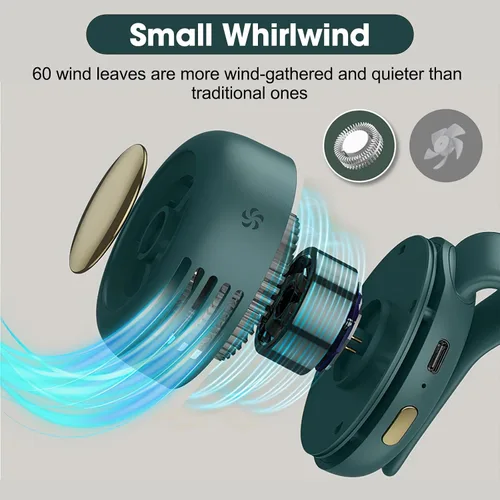 Vista 3 de Mini ventilador silencioso portátil sin aspas, ventilador de clip pequeño, ventiladores de clip de 3 velocidades para exteriores, viajes y oficina