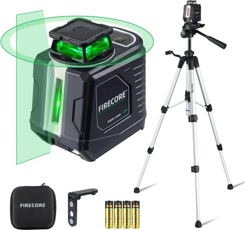 Vista 9 de Firecore Nivel láser 360 autonivelante, láser verde de línea cruzada de 360° de 82 pies, 3 ajustes de brillo, modo de pulso, soporte magnético