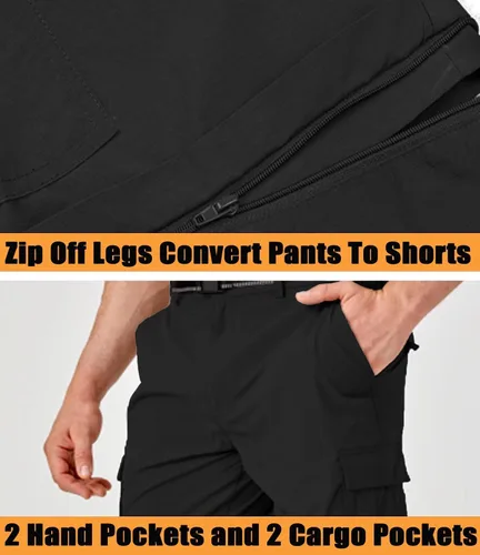 Vista 4 de MAGCOMSEN Pantalones de senderismo para hombre, 5 bolsillos grandes, convertibles, con cremallera, de secado rápido, ligeros, pantalones de trabajo