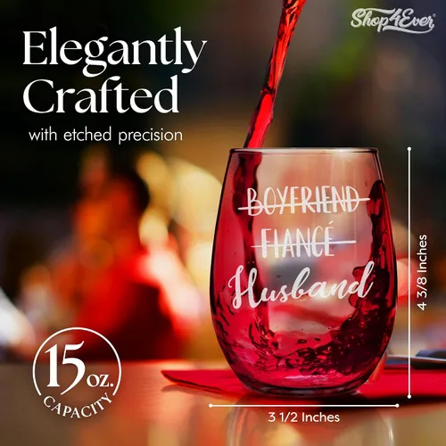 Vista 3 de shop4ever® Juego de 2 copas de vino grabadas sin tallo para novio, prometido, esposa, esposa, novias, novias, novias, esposas, para él y ella