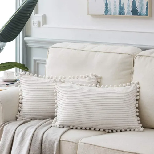 Vista 37 de Fancy Homi Juego de 2 fundas de almohada decorativas negras de 12 x 12 pulgadas con pompones para sofá y cama, decoración moderna de estilo bohemio