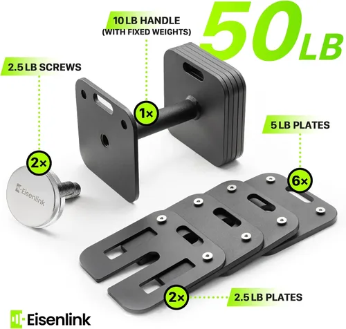Vista 5 de Eisenlink Juego de mancuernas ajustables, 10-50/80 libras, incrementos de 5 libras, mancuernas cuadradas de bloqueo rápido para gimnasio en casa